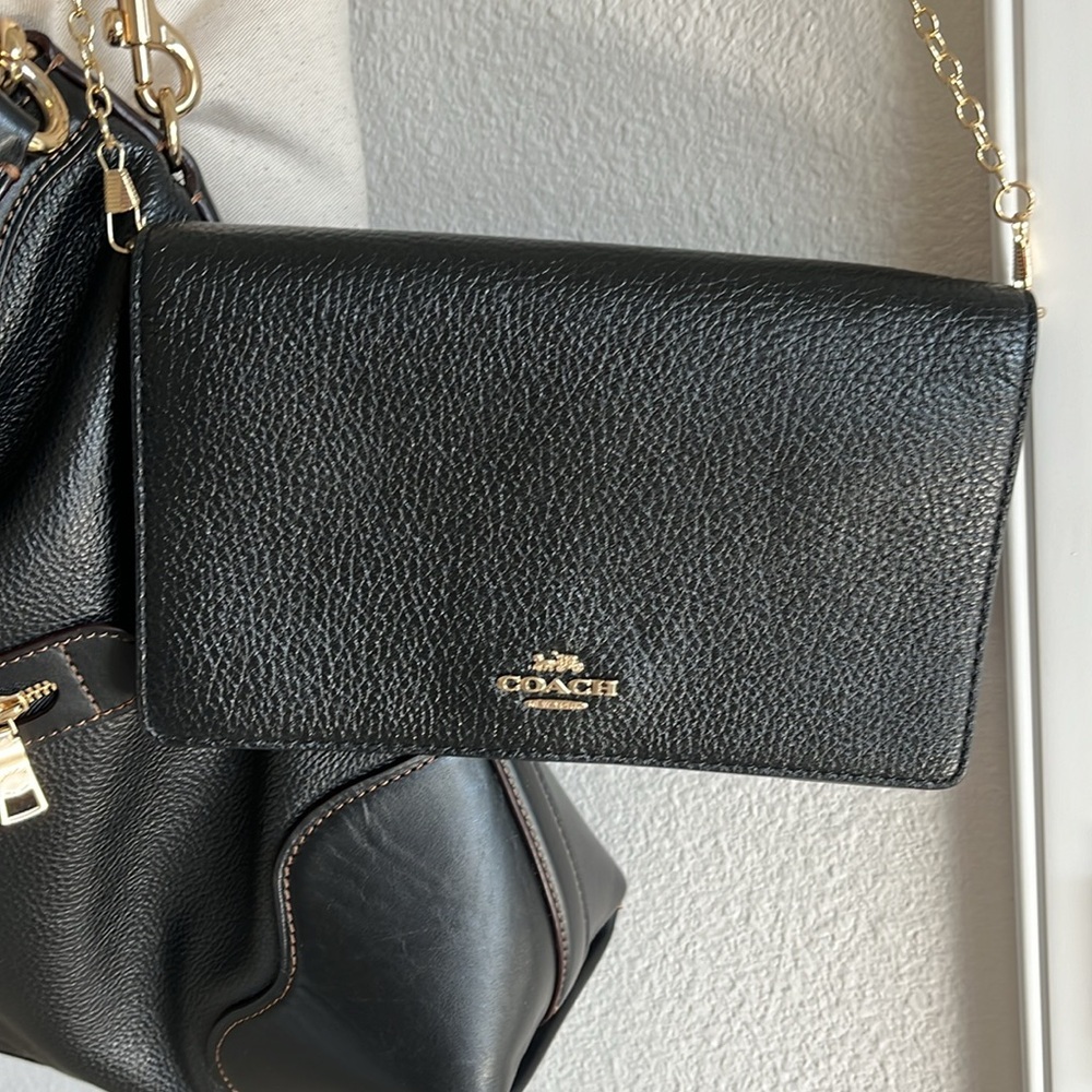 Coach black pebble leather bag and wristlet • NWOT